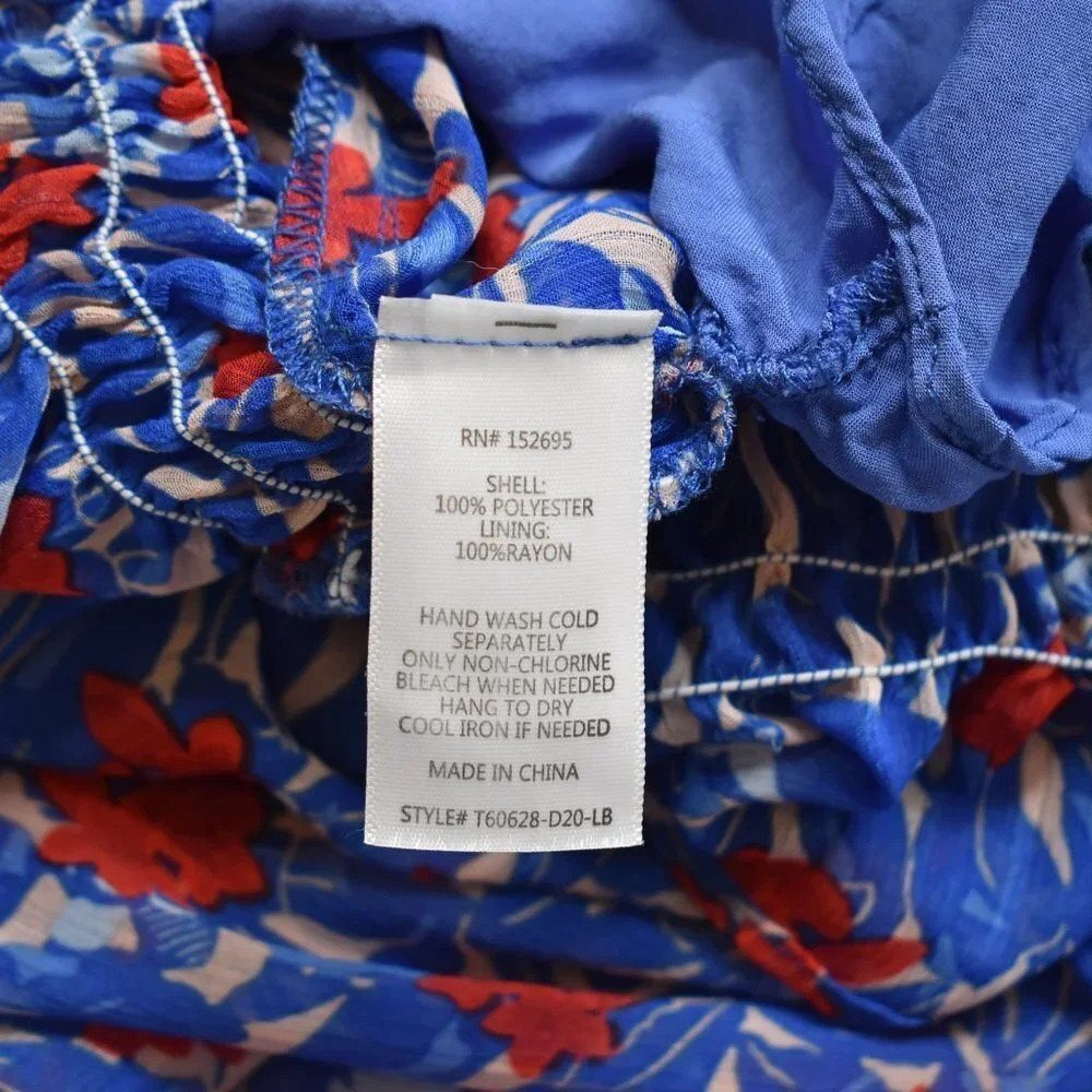 Lucky Brand Floral Chiffon Blouse Sz S Smocked Waist Sheer Boho Beachy - Picture 9 of 13